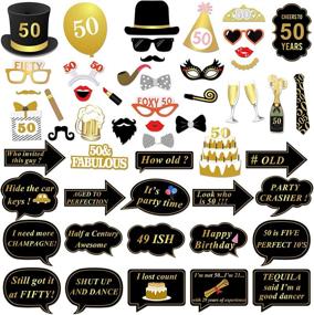 img 3 attached to 🎉 50th Birthday Photo Booth Props: Konsait 50 Black and Faux Gold Happy Birthday Decorations - DIY Prop Kits with Stick for Party Favor Supplies (53 Counts)