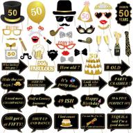 🎉 50th birthday photo booth props: konsait 50 black and faux gold happy birthday decorations - diy prop kits with stick for party favor supplies (53 counts) logo