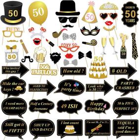 img 4 attached to 🎉 50th Birthday Photo Booth Props: Konsait 50 Black and Faux Gold Happy Birthday Decorations - DIY Prop Kits with Stick for Party Favor Supplies (53 Counts)