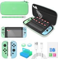 🌿 yuanhot accessories bundle for switch animal crossing edition: carrying storage case, screen protector, remote protective cover, games holder, thumb caps - green logo