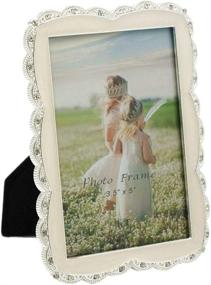 img 2 attached to 🖼️ L&T Ivory White Enamel Picture Frame: Metal, Silver Plated with Crystals | Charming 3.5x5 Tabletop Photo Frame