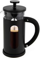 ☕ 12oz mini french press: compact coffee maker with 4-level filtration, borosilicate glass & stainless steel - heat resistant, sleek black design logo