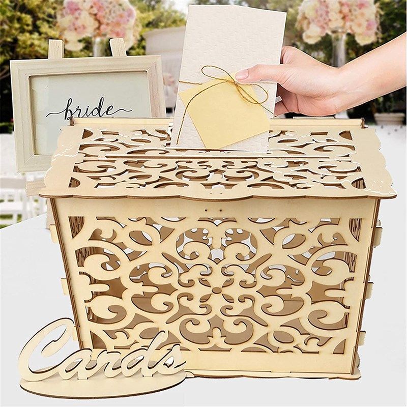 DIY Wedding Card Box with Lock Rustic Wood Card Box Gift Card Holder Card Box Perfect for Weddings, Baby Showers, Birthdays, Graduations Hold Up 225