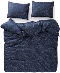 img 2 attached to 🌌 Wake In Cloud - Queen Size Constellation Duvet Cover Set, White Space Stars Pattern Printed Navy Blue, Soft Microfiber Bedding with Zipper Closure (3pcs)