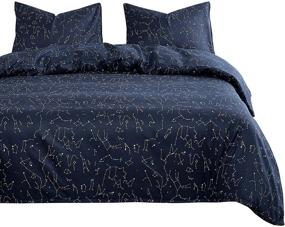 img 4 attached to 🌌 Wake In Cloud - Queen Size Constellation Duvet Cover Set, White Space Stars Pattern Printed Navy Blue, Soft Microfiber Bedding with Zipper Closure (3pcs)