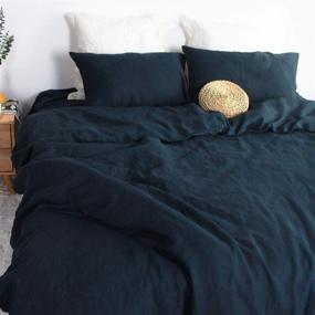 img 1 attached to 🛏️ S VICTORY SYMBOL Pure Linen Quilt Duvet Cover Set: Stone Washed Flax Bedding Set for King Size Bed - Navy, Soft, Breathable, and Durable Comforter Cover with Button Closure