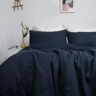 🛏️ s victory symbol pure linen quilt duvet cover set: stone washed flax bedding set for king size bed - navy, soft, breathable, and durable comforter cover with button closure logo