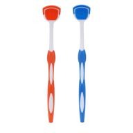👅 2-pack tongue scraper set, tongue cleaner brush for adults – tongue scrubber for enhanced oral hygiene and fresher breath (blue and orange) logo