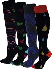 img 4 attached to 🧦 Comfortable Compression Cotton Knee High Socks - 4 Pairs (15-20 mmHg)