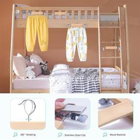 img 2 attached to 👶 Nature Smile 20 Pack 10.2 Inches Unfinished/Natural Kids Baby Toddler Infant Children Solid Wooden Pants Skirts Hangers with Adjustable Clips and Swivel Hook - Durable Wood Trousers Bottom Hangers for Organized Wardrobes