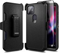 e-began t-mobile revvl 4 plus case: heavy-duty armor defender with tempered glass screen protector - black logo