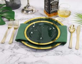 img 2 attached to 🍀 Пластиковые тарелки Nervure St Patrick's Day Gold - набор посуды премиум-качества для 51 гостя в изумрудно-зеленом и золотом цветах