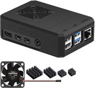 iuniker raspberry pi 4 case with cooling fan and heatsink - simple removable top cover for pi 4 model b/ 4b (model m) - black logo