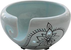 img 1 attached to 🎨 abhandicrafts 6 Inch Hand-Carved Floral Design on Paled Turquoise Ceramic Yarn Bowl - Perfect for Knitting and Crochet Enthusiasts, Especially Moms