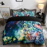 abojoy boho chic bedding: rustic floral mandala galaxy duvet cover set queen size - bohemian native outer space decorative blue 3 piece bedding set with 2 pillow shams (queen, style1) logo