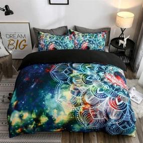 img 4 attached to Abojoy Boho Chic Bedding: Rustic Floral Mandala Galaxy Duvet Cover Set Queen Size - Bohemian Native Outer Space Decorative Blue 3 Piece Bedding Set with 2 Pillow Shams (Queen, Style1)