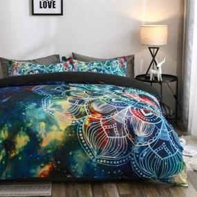 img 2 attached to Abojoy Boho Chic Bedding: Rustic Floral Mandala Galaxy Duvet Cover Set Queen Size - Bohemian Native Outer Space Decorative Blue 3 Piece Bedding Set with 2 Pillow Shams (Queen, Style1)