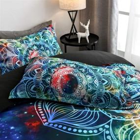 img 1 attached to Abojoy Boho Chic Bedding: Rustic Floral Mandala Galaxy Duvet Cover Set Queen Size - Bohemian Native Outer Space Decorative Blue 3 Piece Bedding Set with 2 Pillow Shams (Queen, Style1)