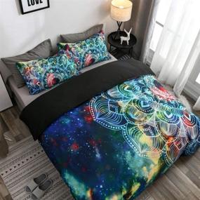 img 3 attached to Abojoy Boho Chic Bedding: Rustic Floral Mandala Galaxy Duvet Cover Set Queen Size - Bohemian Native Outer Space Decorative Blue 3 Piece Bedding Set with 2 Pillow Shams (Queen, Style1)