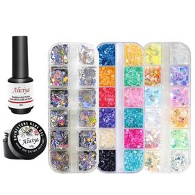 img 4 attached to 🦋 Aliciya 3D Nail Art Decoration Kit with Nail Strengthener Reinforce Gel Polish, Nail Builder Gel and 36 Butterfly Marble Nail Decors, Nail Flakes, Rhinestones, and Holographic Glitter