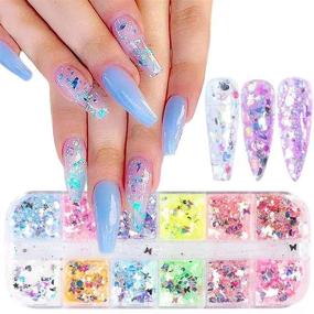 img 1 attached to 🦋 Aliciya 3D Nail Art Decoration Kit with Nail Strengthener Reinforce Gel Polish, Nail Builder Gel and 36 Butterfly Marble Nail Decors, Nail Flakes, Rhinestones, and Holographic Glitter