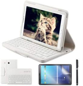 img 4 attached to 🔍 REAL-EAGLE Keyboard Case for Galaxy Tab E 9.6 | PU Leather Cover with Screen Protector & Stylus | Magnetically Detachable Wireless Keyboard | Compatible with SM-T560, T561, T567 | White