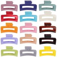 💇 stylish 15 pack rectangle hair claw clips: solid color non-slip hair jaw clips for all hair types - elegant barrettes for women logo