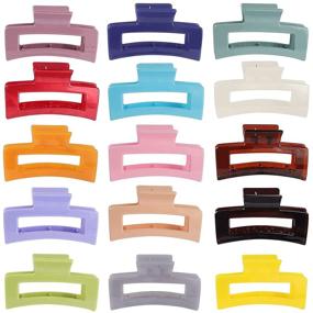 img 4 attached to 💇 Stylish 15 Pack Rectangle Hair Claw Clips: Solid Color Non-Slip Hair Jaw Clips for All Hair Types - Elegant Barrettes for Women