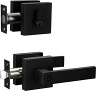 🚪 berlin modisch heavy duty square lever door handle and deadbolt lock set for front door or office, suitable for right & left sided doors - iron black finish logo