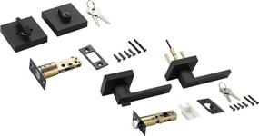 img 1 attached to 🚪 Berlin Modisch Heavy Duty Square Lever Door Handle and Deadbolt Lock Set for Front Door or Office, Suitable for Right & Left Sided Doors - Iron Black Finish