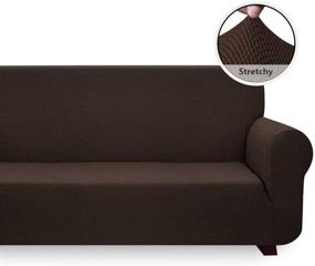 img 3 attached to 🛋️ High Stretch XLarge Sofa Slipcover, iCOVER One Piece - Machine Washable Spandex Jacquard Fabric, Easy Install with Bottom Elastic, Non-Slip Furniture Protector, Chocolate