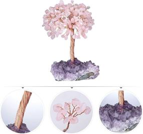 img 2 attached to 🌿 Naturally Handmade Money Tree for Good Luck and Wealth with TUMBEELLUWA Natural Crystal Chips and Amethyst Cluster Base, featuring Rose Quartz Figurine Bonsai Tree