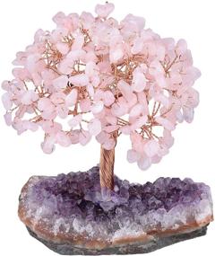 img 3 attached to 🌿 Naturally Handmade Money Tree for Good Luck and Wealth with TUMBEELLUWA Natural Crystal Chips and Amethyst Cluster Base, featuring Rose Quartz Figurine Bonsai Tree