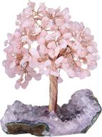 🌿 naturally handmade money tree for good luck and wealth with tumbeelluwa natural crystal chips and amethyst cluster base, featuring rose quartz figurine bonsai tree логотип