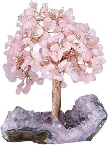 img 4 attached to 🌿 Naturally Handmade Money Tree for Good Luck and Wealth with TUMBEELLUWA Natural Crystal Chips and Amethyst Cluster Base, featuring Rose Quartz Figurine Bonsai Tree