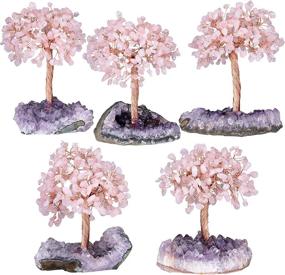 img 1 attached to 🌿 Naturally Handmade Money Tree for Good Luck and Wealth with TUMBEELLUWA Natural Crystal Chips and Amethyst Cluster Base, featuring Rose Quartz Figurine Bonsai Tree