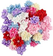 delicate yueton pack of 50 diy satin ribbon flowers with rhinestone craft: versatile wedding ornament appliques (assorted colors - 50pcs) logo