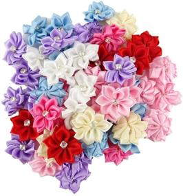 img 4 attached to Delicate Yueton Pack of 50 DIY Satin Ribbon Flowers with Rhinestone Craft: Versatile Wedding Ornament Appliques (Assorted Colors - 50pcs)
