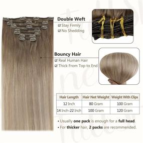 img 3 attached to 👱 Full Shine Brazilian Human Hair Clip in Hair Extensions - Blonde Balayage Color 8 Fading to 60 and 18 Ash Blonde - 7pcs, 100g, 18 Inch Clip-ins