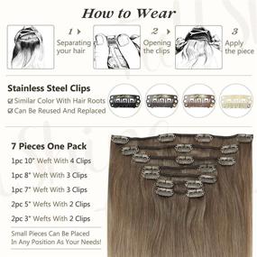 img 1 attached to 👱 Full Shine Brazilian Human Hair Clip in Hair Extensions - Blonde Balayage Color 8 Fading to 60 and 18 Ash Blonde - 7pcs, 100g, 18 Inch Clip-ins