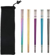 🥢 durable & stylish 304 stainless steel chopsticks - reusable & dishwasher safe | 5 pairs 9" metal chopsticks set | multicolor & titanium plated logo