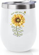 🌻 kubbut christian gifts for women - inspirational god sayings, thank you gifts for birthday, bible study friends, coworker - 12oz sunflower wine tumbler, stainless steel insulated coffee mug cup логотип