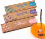 organic incense sticks - lavender, frankincense, and white sage 3 pack. 45g (over 96% organic ingredients). includes ceramic burner (saucer not included) logo