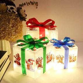 img 3 attached to 🎁 Kurala Christmas Lighted Gift Boxes 3 Pack with 60 LED Lights Timer, Battery Operated - Festive Christmas Decorations