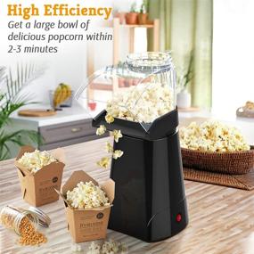 img 2 attached to SLENPET 1200W Hot Air Popcorn Machine, Home Electric Popcorn Popper with Measuring Cup, 3 Min Fast Popping, ETL Certified, Oil Free, 98% Poping Rate, Great for Home Movie TV, Party (Black)