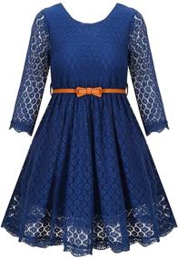 img 4 attached to Navy LS Flower Dresses - Perfect 👗 for Wedding & Christmas Events in Girls' Clothing