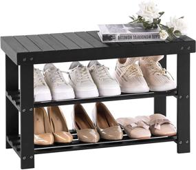 img 4 attached to 👞 Premium Bamboo Shoe Storage Bench for Living Room or Entryway - Organize and Sit in Style - Black Finish