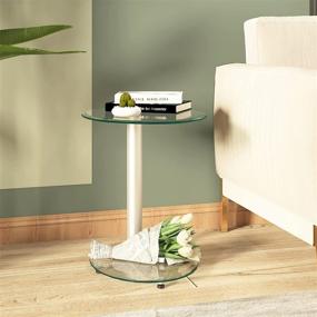 img 1 attached to 🪑 Modern Round Glass End Table with Metal Frame - Small Coffee Table for Living Room, Balcony, Bedroom - Bedside Table