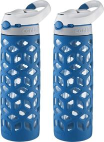 img 2 attached to Contigo AUTOSPOUT Ashland Glass Water Bottle - Silicone Sleeve, Spout Shield, BPA Free - 20oz, Monaco (2 Pack)