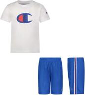 kids clothes: champion boys 2-piece photoreal 🩳 short sleeve tee shirt and mesh short set logo